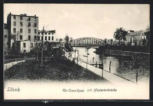 AK Lübeck, Elbe-Trave-Kanal mit Hüxtertorbrücke