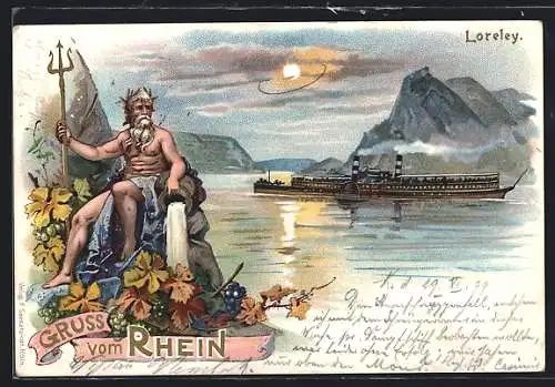 AK Loreleyfelsen und Vater Rhein
