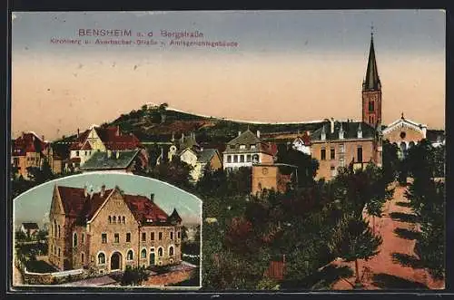 AK Bensheim a. d. Bergstrasse, Kirchberg u. Auerbacher-Strasse v. Amtsgerichtsgebäude