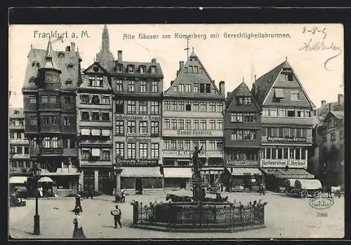 AK Alt-Frankfurt, Alte Häuser am Römerberg mit Gerechtigkeitsbrunnen
