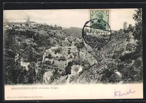 AK Manderscheid, Ortsansicht mit beiden Burgen