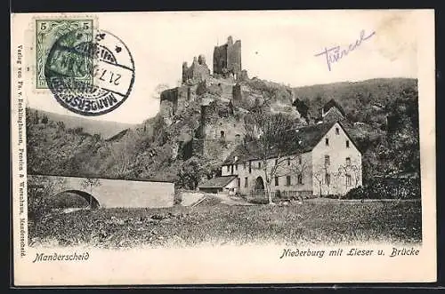 AK Manderscheid, Niederburg mit Lieser und Brücke