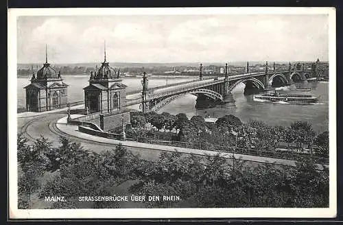 AK Mainz, Strassenbrücke über den Rhein