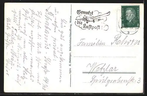 AK Mainz, Strassenbrücke über den Rhein