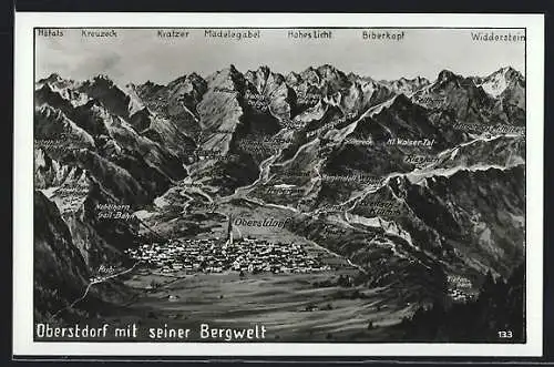 AK Oberstdorf, Gesamtansicht mit Bergen aus der Vogelschau