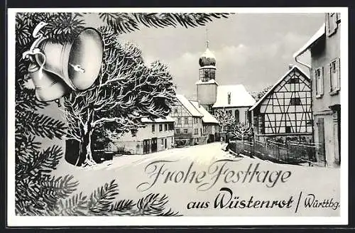 AK Wüstenrot / Württbg., Ortsansicht mit Kirche im Winter