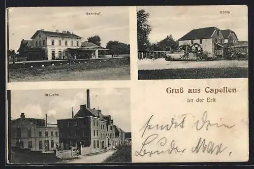 AK Capellen / Erft, Mühle, Bahnhof, Brauerei