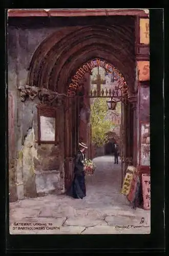 Künstler-AK Charles F. Flower: London, Gateway Leading to St. Bartholomew`s Church