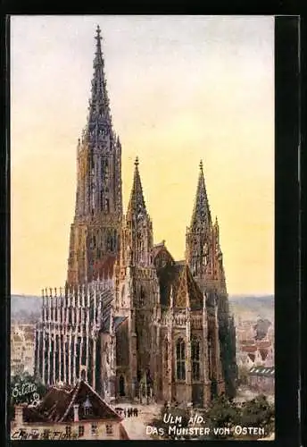 Künstler-AK Ulm a. D., Münsterkirche von Osten gesehen