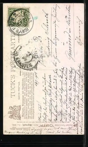 Künstler-AK Bayreuth, Brautgasse mit Stadtkirche