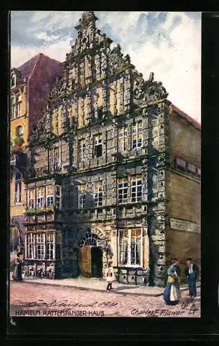 Künstler-AK Charles F. Flower: Hameln, Partie am Rattenfängerhaus