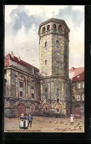 Künstler-AK Bayreuth i. B., Damen unter dem Alten Schlossturm