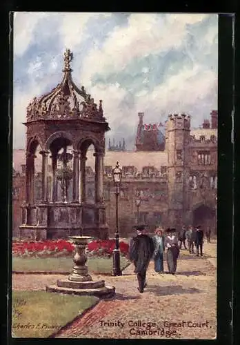 Künstler-AK Charles F. Flower: Cambridge, Trinity College, Great Court