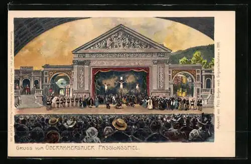 Künstler-AK Fritz Bergen: Oberammergau, Passionsspiel, Gemälde nach Aufnahmen von 1890, Blick auf die Bühne