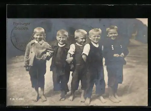 AK Freiburg i. B., Freiburger Boppele, 5 freche blonde Buben