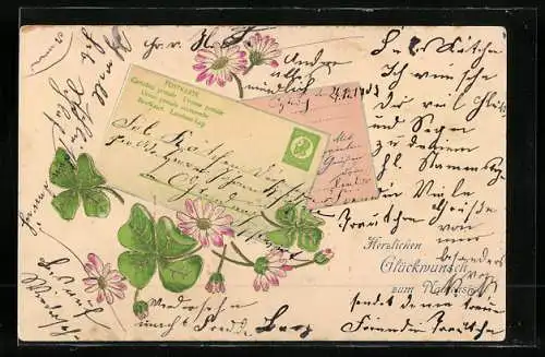 AK Zwei Postkarten mit Kleeblättern zum Namenstag, Ansichtskartengeschichte