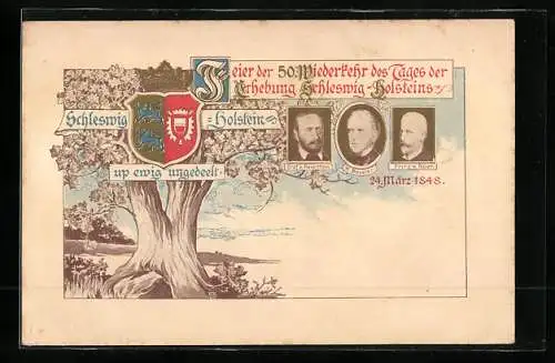 AK Feier der 50. Wiederkehr des Tages der Erhebung Schleswig-Holsteins, Revolution 1848
