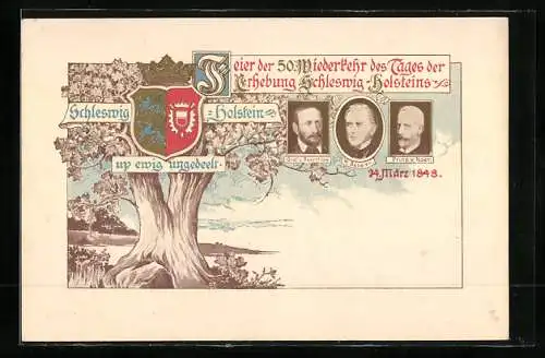 AK Feier der 50. Wiederkehr des Tages der Erhebung Schleswig-Holsteins, Revolution 1848