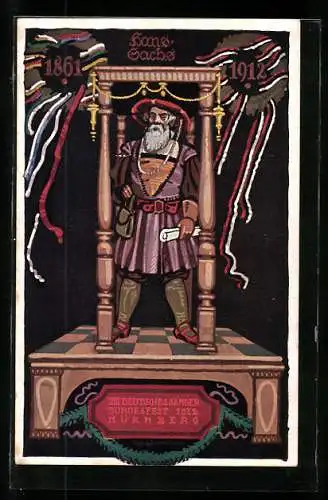 Künstler-AK Nürnberg, VIII. Deutsches Sänger-Bundesfest 1912, Hans Sachs in Ritterkleidung