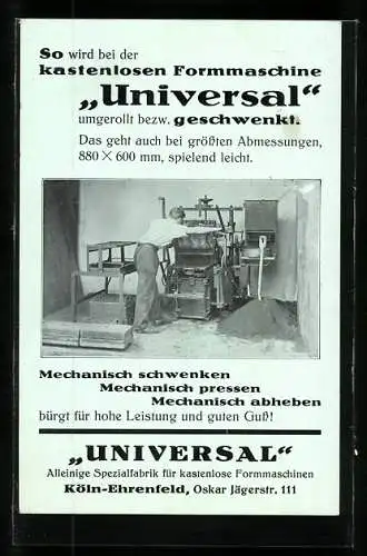 AK Kastenlose Formmaschine Universal presst und schwenkt, Köln-Ehrenfeld, Oskar-Jäger-Strasse 111