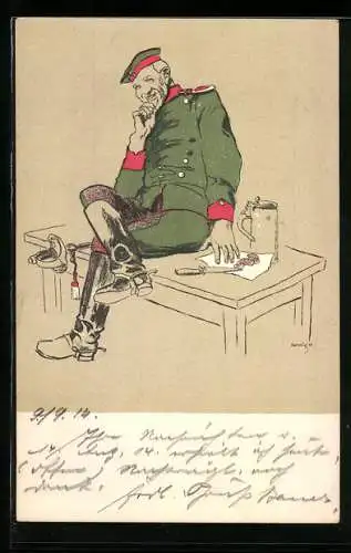 AK Soldat in Uniform mit Würsten, Leichte Wahl, Lied mit Noten