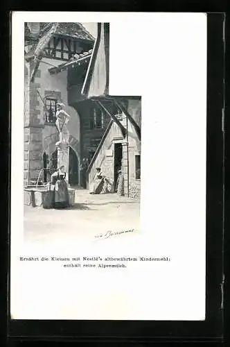 AK Reklame Nestles Kindermehl, Ortspartie in einem Alpendorf