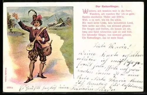 Künstler-AK Der Rattenfänger von Hameln, Rattenfänger verlässt die Stadt