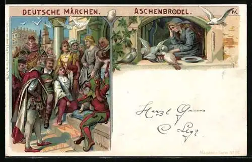 AK Deutsche Märchen, Aschenbroedel, Aschenputtel füttert die Tauben