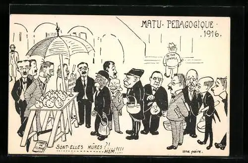 Künstler-AK Matu Pedagogique 1916, Sont-Elles Mures? Une poire, Absolvia