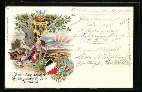 Lithographie Deutschnationaler Handlungsgehilfen-Verband, Germanen mit Wappen, D.H.V.