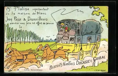 Künstler-AK Biscuits Nantais Ducasse & Guibal, Pferdekutsche