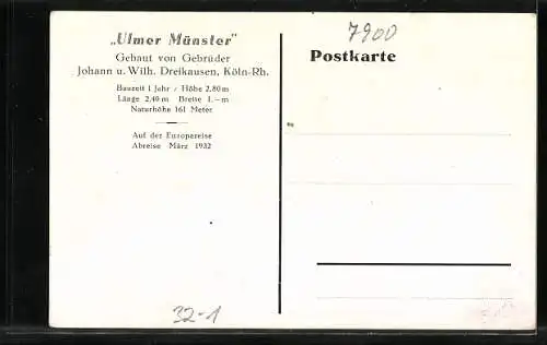 AK Modellbau, Ulmer Münster, gebaut von Johann und Wilhelm Dreikausen, Köln