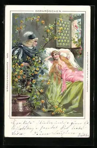 Lithographie Dornröschen, Motiv aus dem Märchen
