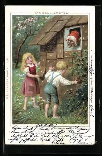 Lithographie Hänsel und Gretel am Hexenhaus
