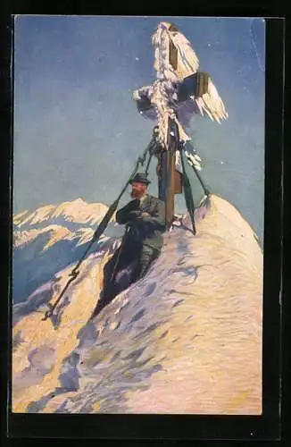 AK Bergsteiger am Glocknerkreuz im Schnee