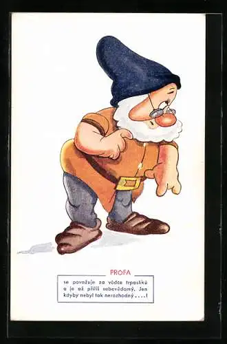 Künstler-AK Comic, Zwerg Profa aus Disney`s Schneewittchen