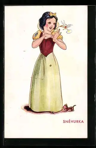 AK Schneewittchen mit einem Vogel, Comic