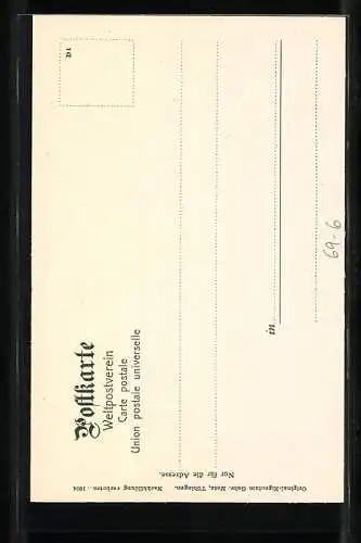 Lithographie Gruss aus dem Moorbade, Kurgast nimmt ein Schlammbad