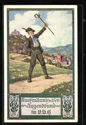 AK Kaufmännischer Jugendbund, ein junger Kaufmann mit Stock und Hut