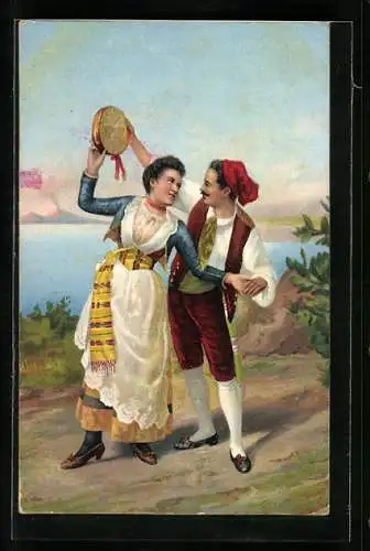 Künstler-AK Frau und Mann führen einen Volkstanz vor