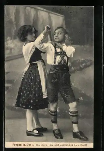 AK Das kleine Tanz-Duett Pepperl und Gustl bei einem Volkstanz