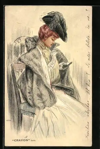 Künstler-AK sign. H. Tenre: Frau sitzt auf einem Stuhl und liest