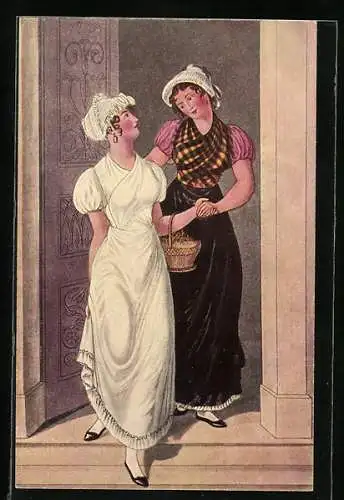 AK Hamburger Trachten aus dem Anfang des 19. Jahrhunderts, Hausmädchen und Näherin