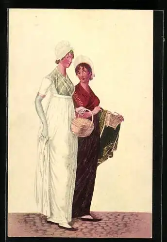 Künstler-AK Hamburg, Volksfest Märzfeier 1913, Kleinmädchen und Köchin in Kleidung des 19. Jahrhundert