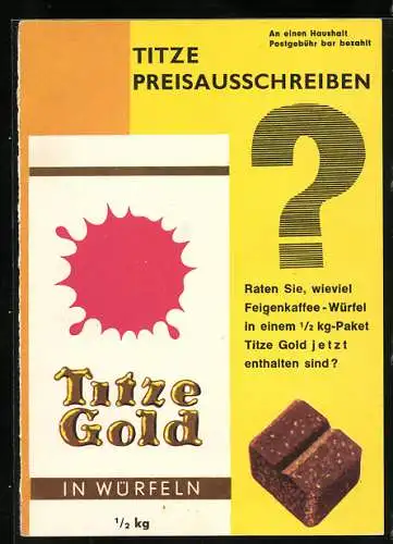 AK Titze Gold in Würfeln, Reklame für Feigenkaffee, Preisausschreiben