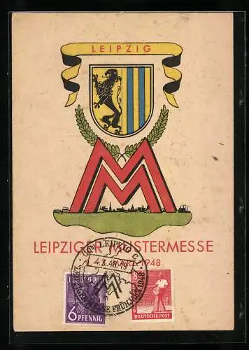 AK Leipziger Messe 1948, Wappen und Lorbeerkranz