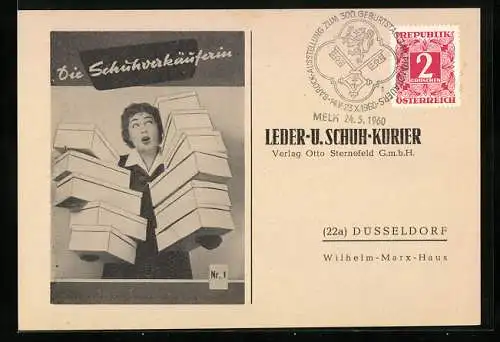 AK Leder- und Schuh-Kurier, Verlag Otto Sternefeld GmbH, Düsseldorf, Die Schuhverkäuferin