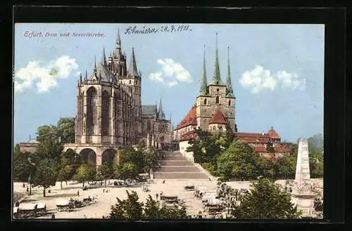 AK Erfurt, Dom und Severikirche, mit Treppe und Obelisk