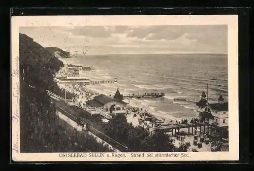 AK Sellin a. Rügen, Strand bei stürmischer See