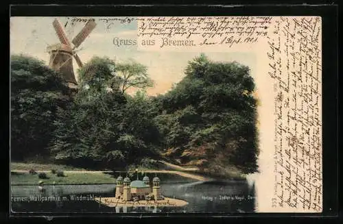 AK Bremen, Wallparthie mit Windmühle